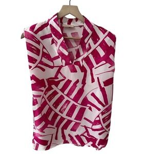 Sofia Blouse OS Fuchsia White Abstract Graphic Sleeveless Made in Italy V-Neck